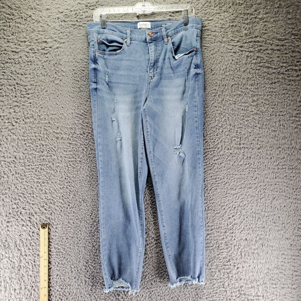 Nicole Miller Jeans Women Size 10 Blue Soho High Rise Ankle Slim Distressed Deni